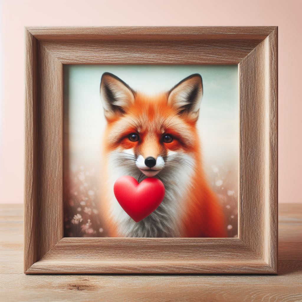 Framed fox holding heart Framed fox holding heart