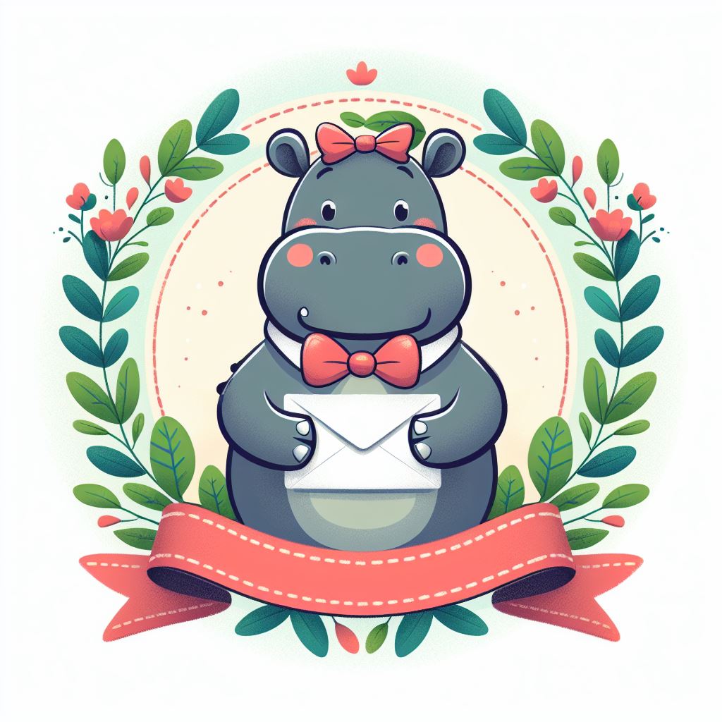 Hippo holding letter in floral wreath Hippo holding letter in floral wreath