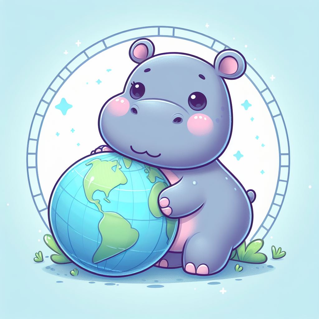 Cute hippo holding earth Cute hippo holding earth