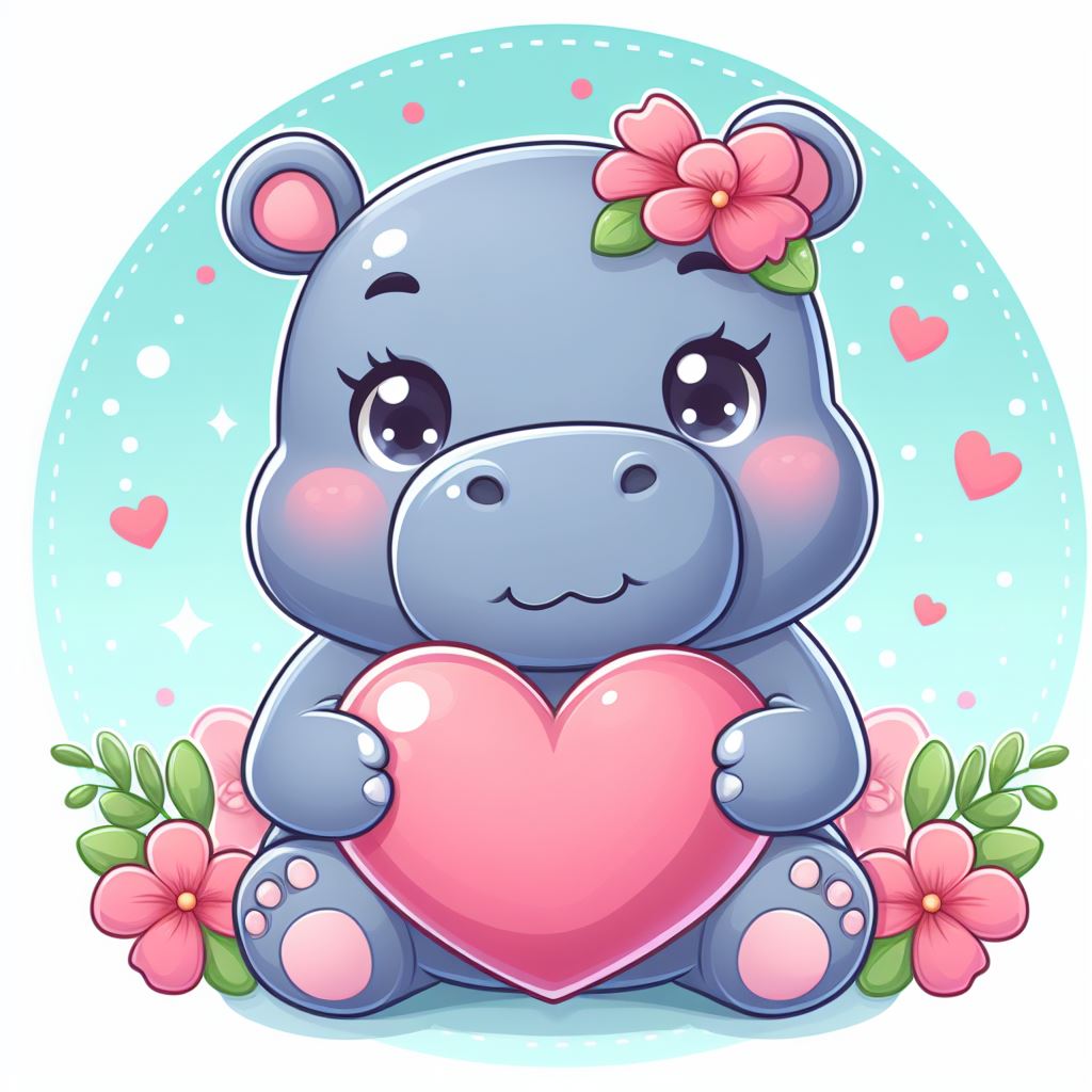 Cute hippo holding heart Cute hippo holding heart