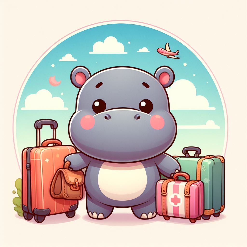 Hippopotamus traveling with luggage Hippopotamus traveling with luggage