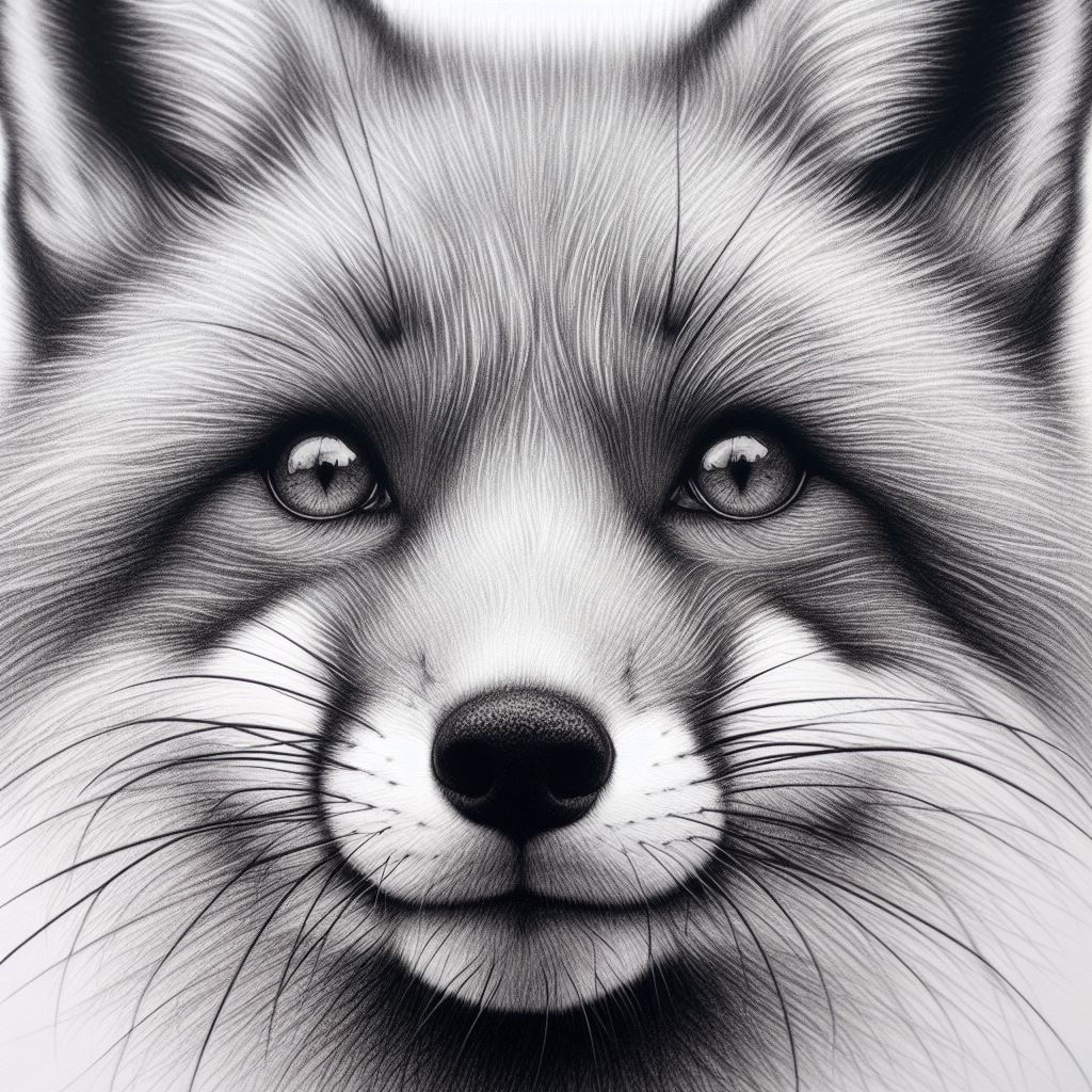 Fox portrait in black and white Fox portrait in black and white