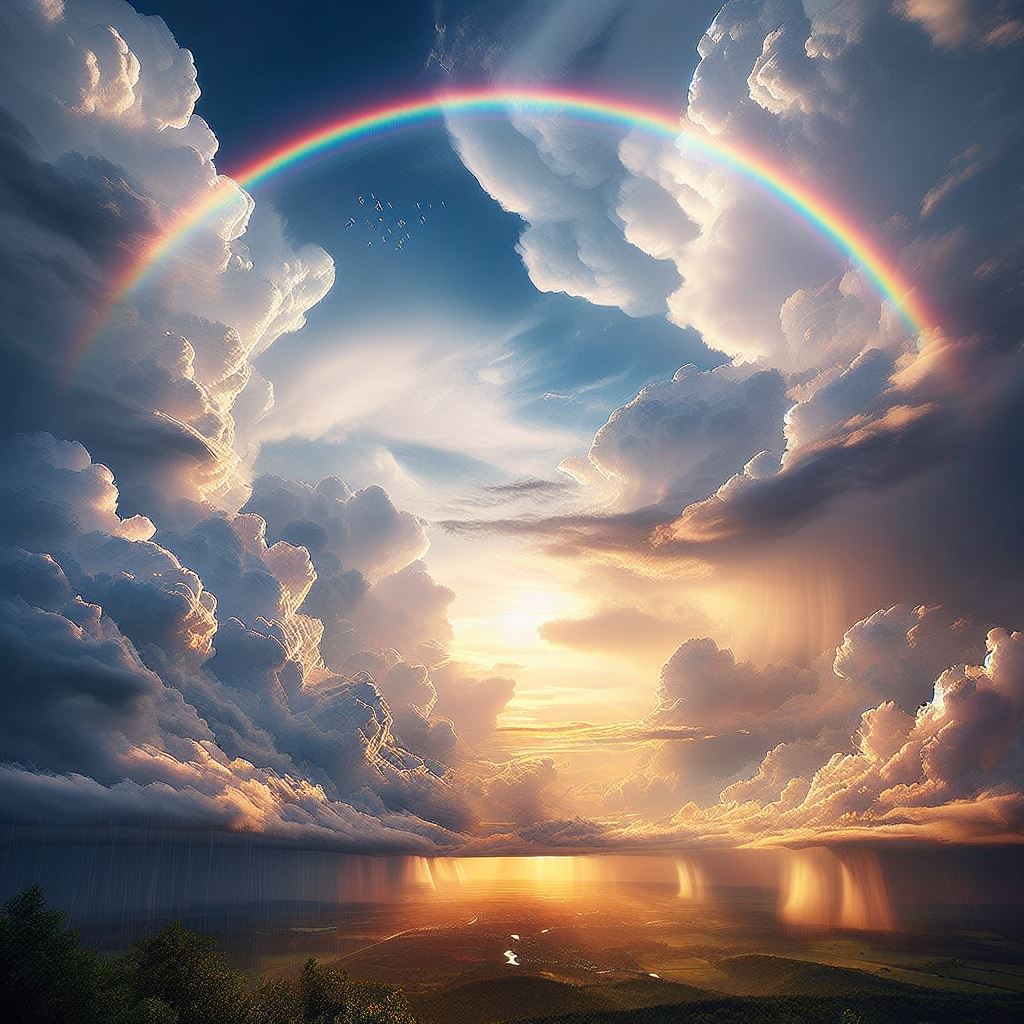 Rainbow over clouds at sunset Rainbow over clouds at sunset