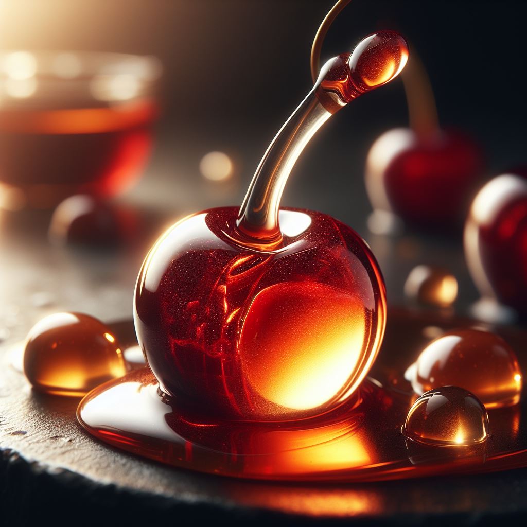 Glass cherry in liquid Glass cherry in liquid