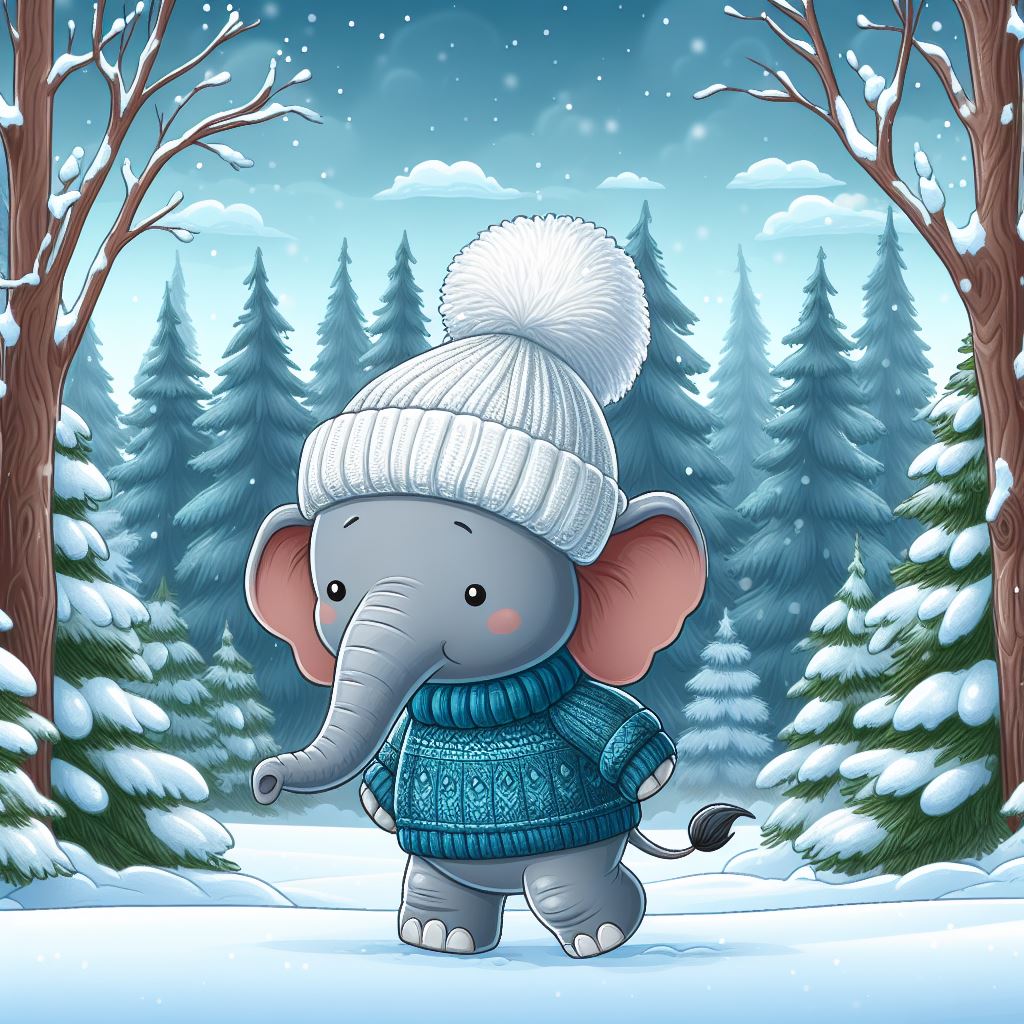Elephant walking in winter forest Elephant walking in winter forest