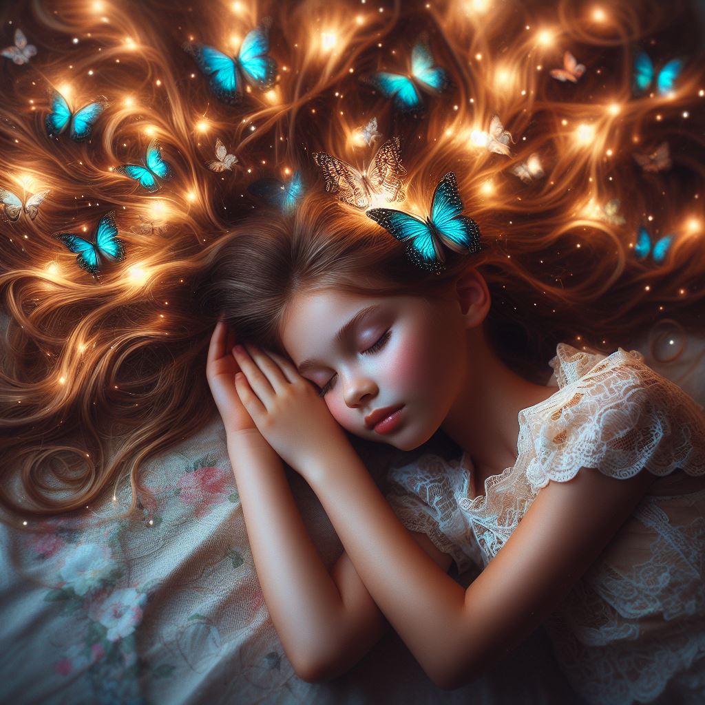 Girl sleeping with butterfly lights Girl sleeping with butterfly lights