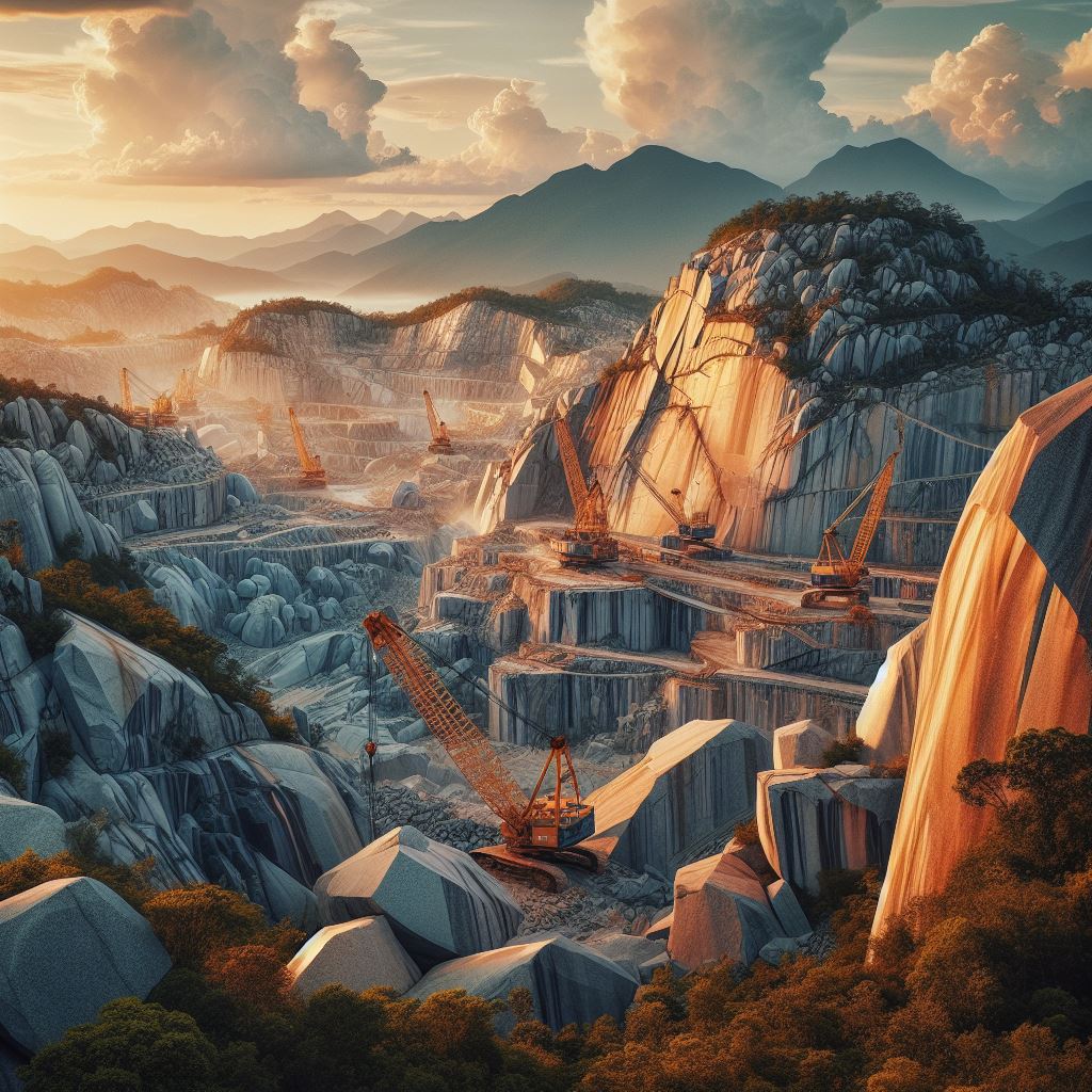 Mountain quarry at sunset Mountain quarry at sunset