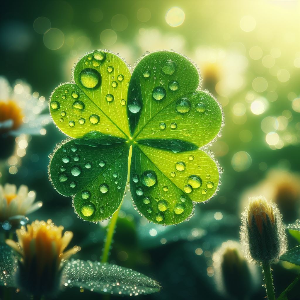 Dewy clover leaf in sunlight Dewy clover leaf in sunlight