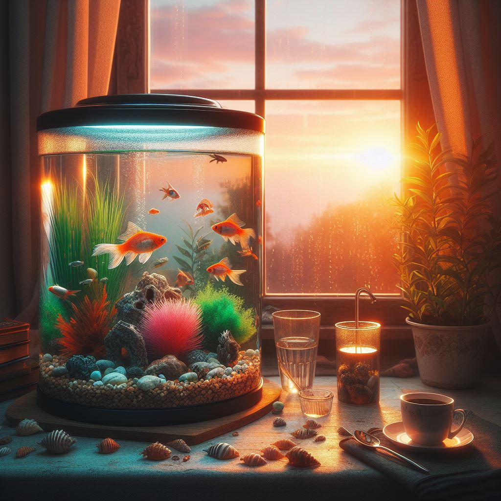 Goldfish tank at sunset Goldfish tank at sunset