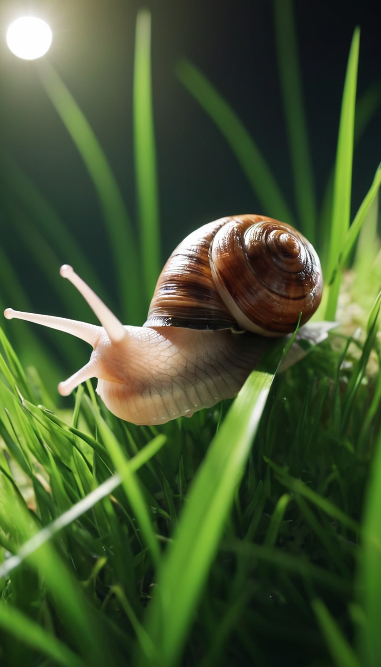 Snail in grass at night Snail in grass at night