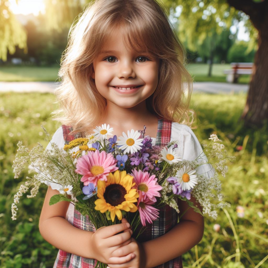 Girl holding flowers in a park Girl holding flowers in a park