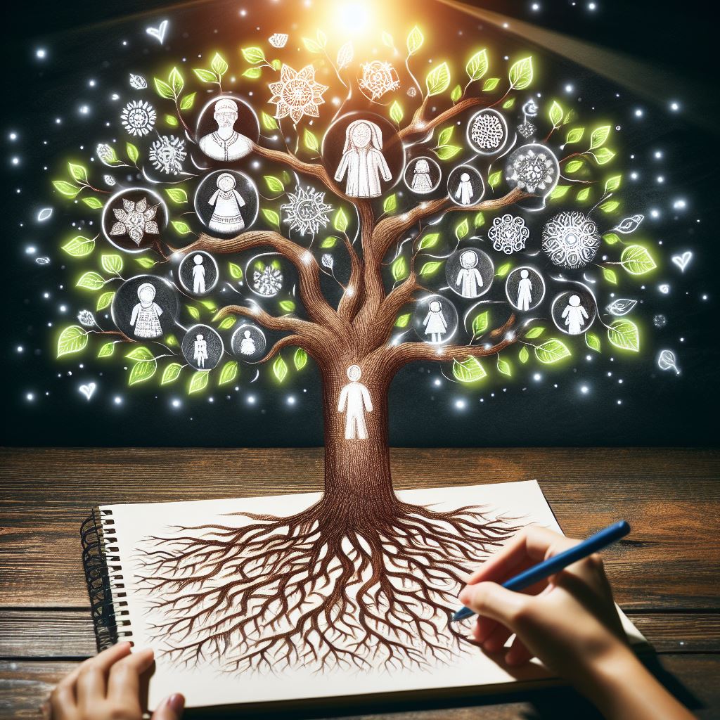 Person drawing family tree on notebook Person drawing family tree on notebook