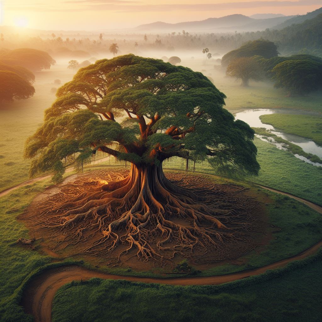 Sunrise over giant tree roots Sunrise over giant tree roots