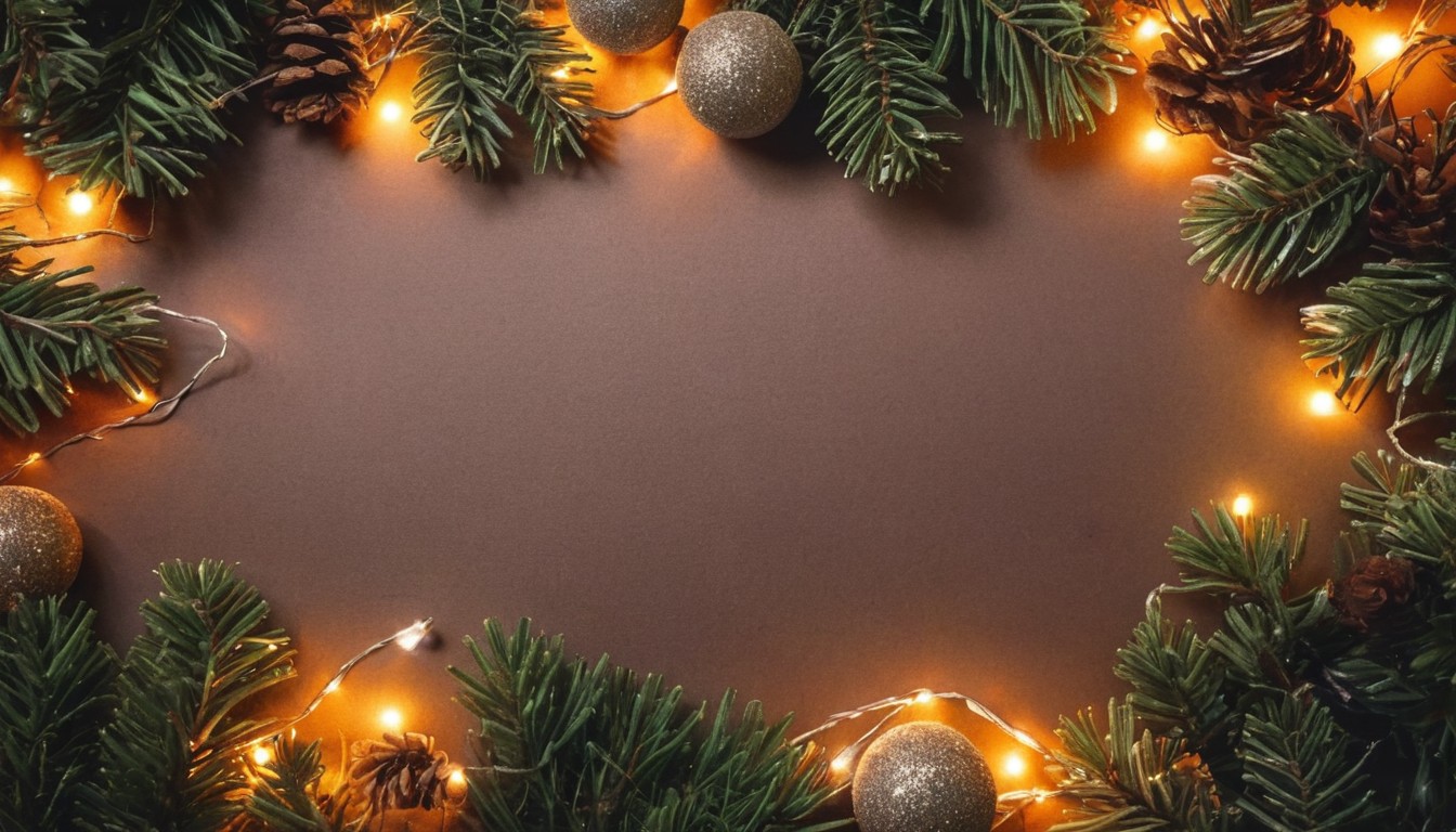 Pine branch and lights christmas frame Pine branch and lights christmas frame