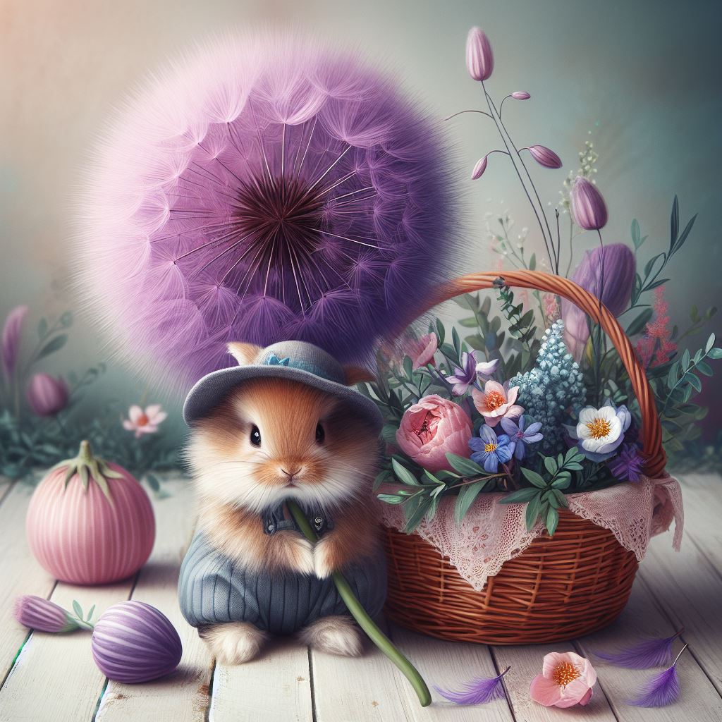 Bunny with dandelion and flowers Bunny with dandelion and flowers