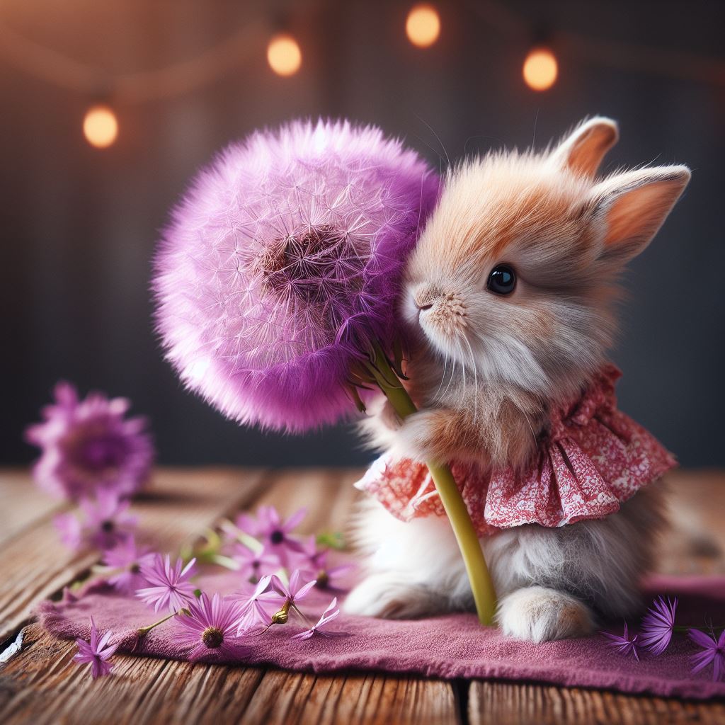 Bunny holding dandelion Bunny holding dandelion