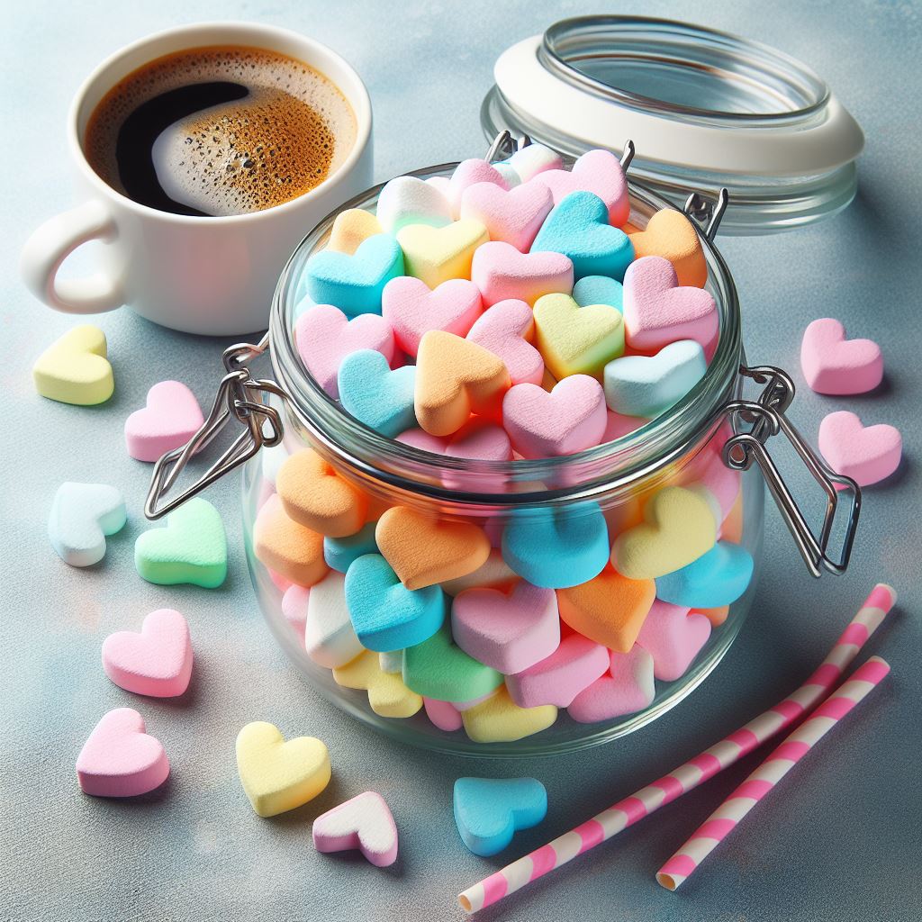 Colorful heart candies in jar Colorful heart candies in jar