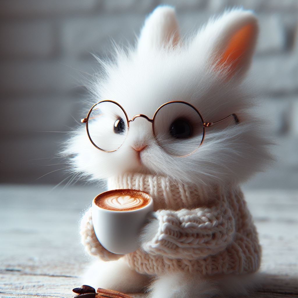 Bunny with glasses holding coffee Bunny with glasses holding coffee