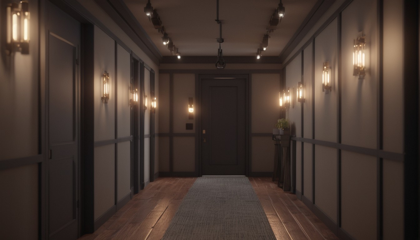 Empty hotel corridor at night Empty hotel corridor at night