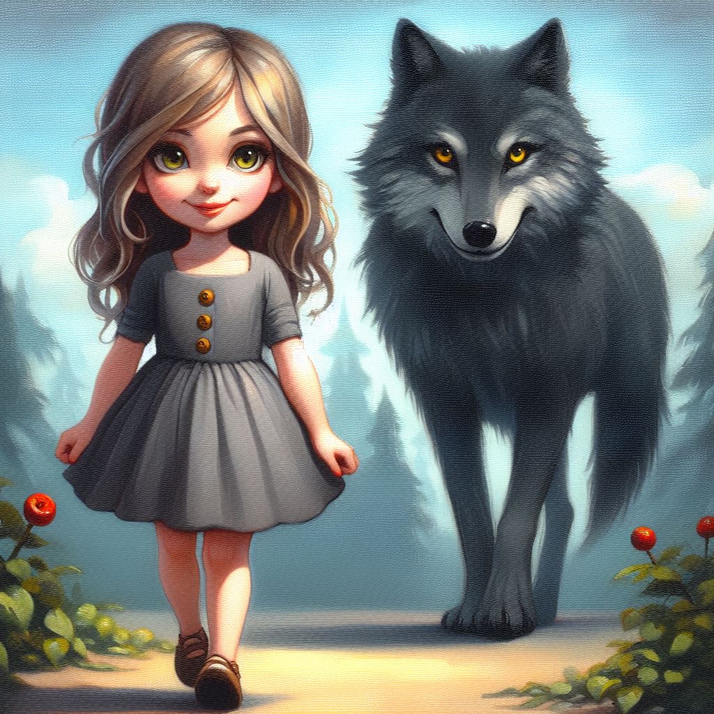 Girl and wolf in the forest Girl and wolf in the forest