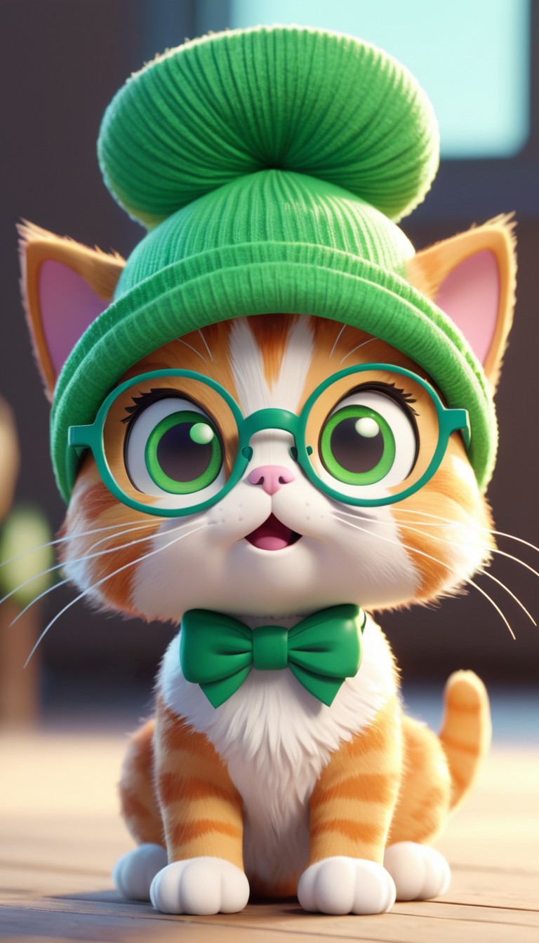Cute cat in green hat and glasses Cute cat in green hat and glasses