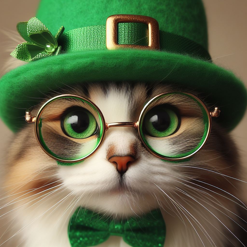 Cat wearing green hat and glasses Cat wearing green hat and glasses