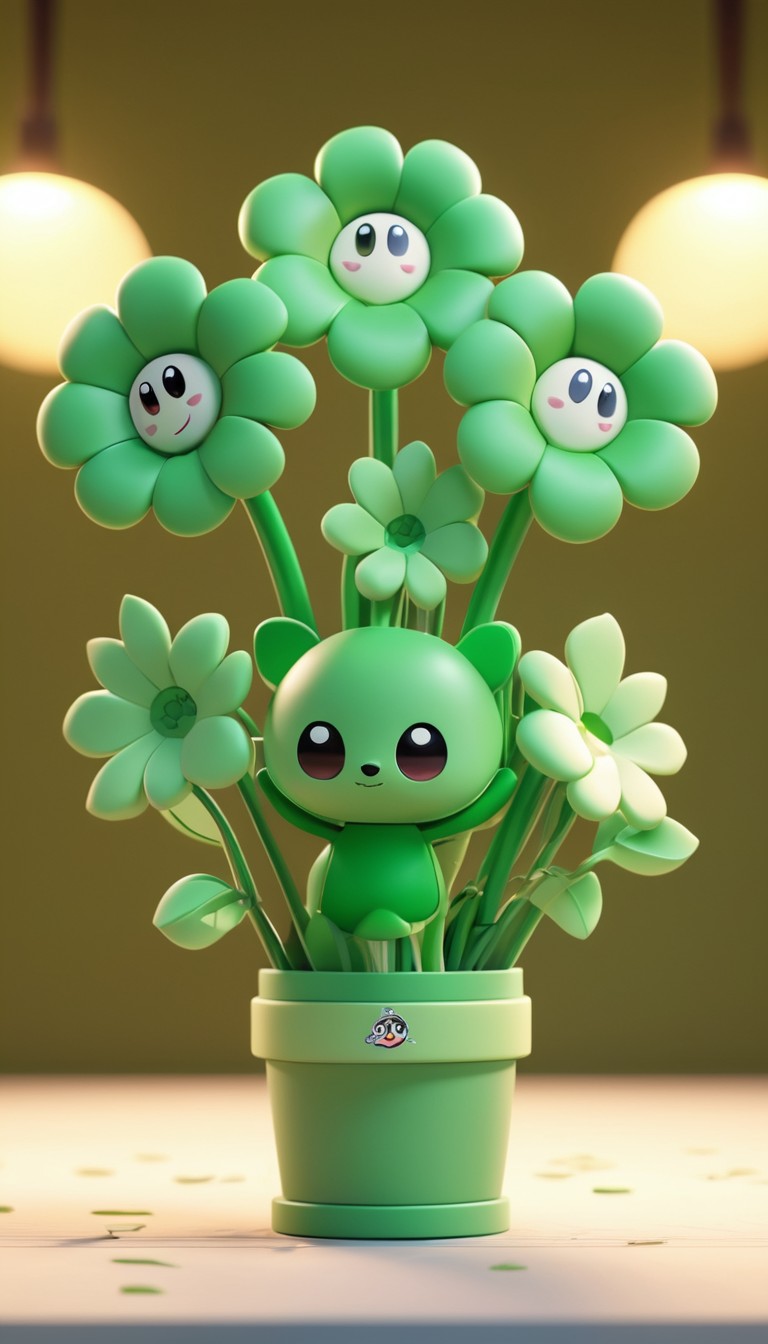 Green character in flower pot Green character in flower pot