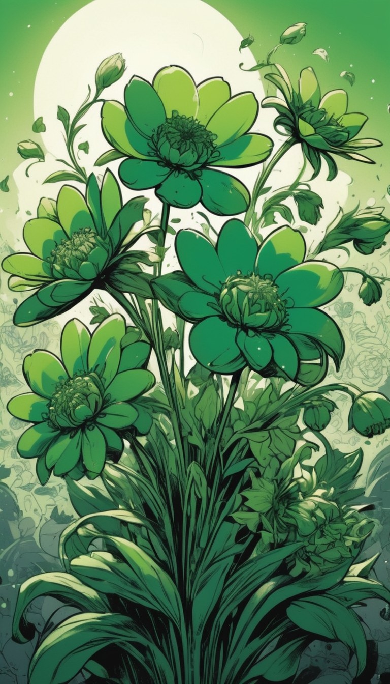 Green flowers under a full moon Green flowers under a full moon