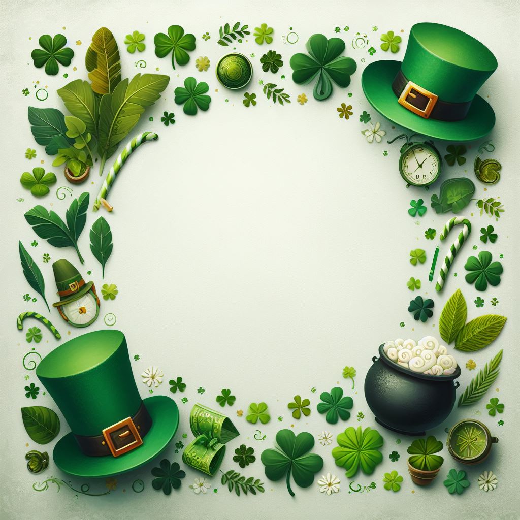 Green shamrock border with leprechaun hats Green shamrock border with leprechaun hats