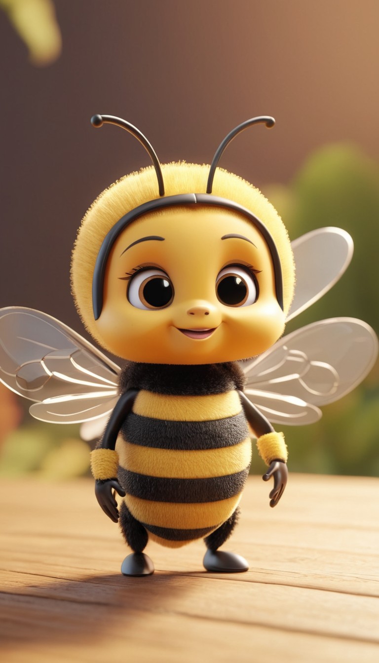 Cute cartoon bee on wooden surface Cute cartoon bee on wooden surface