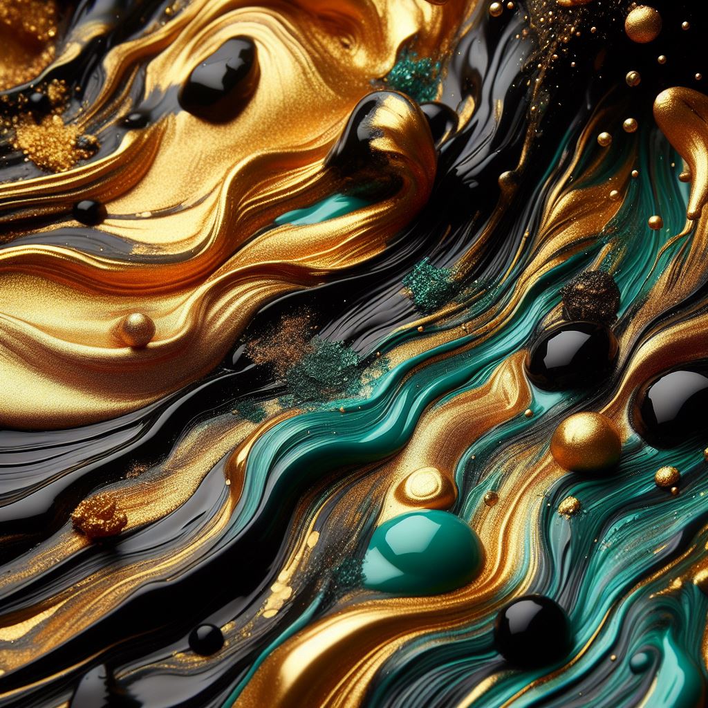 Abstract swirls of gold, black, and green paint Abstract swirls of gold, black, and green paint