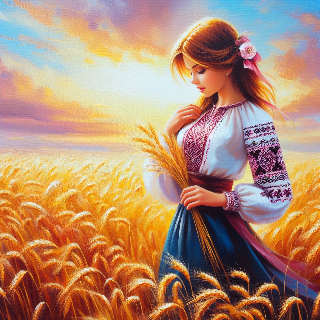 Woman in wheat field at sunset Woman in wheat field at sunset