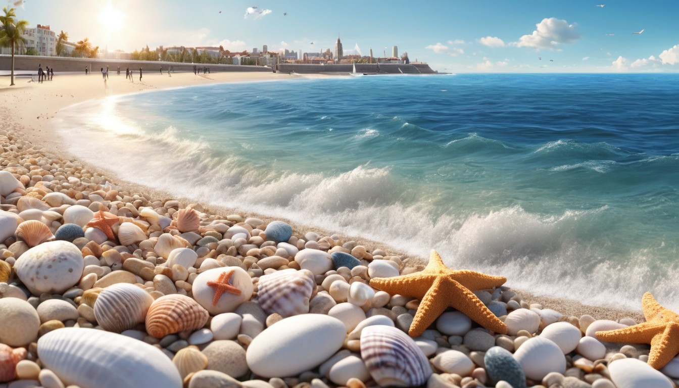 Beach scene with seashells and starfish Beach scene with seashells and starfish