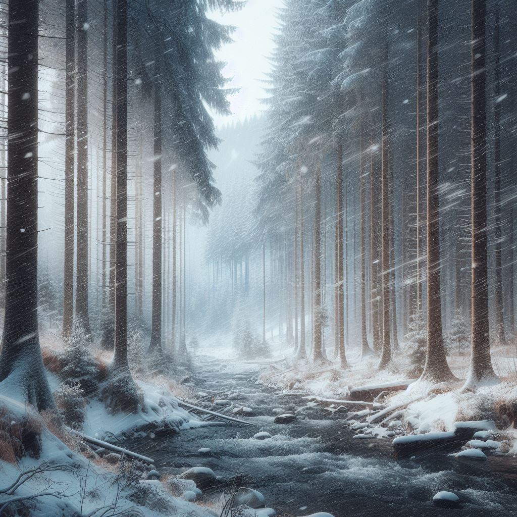 Snowy forest stream Snowy forest stream