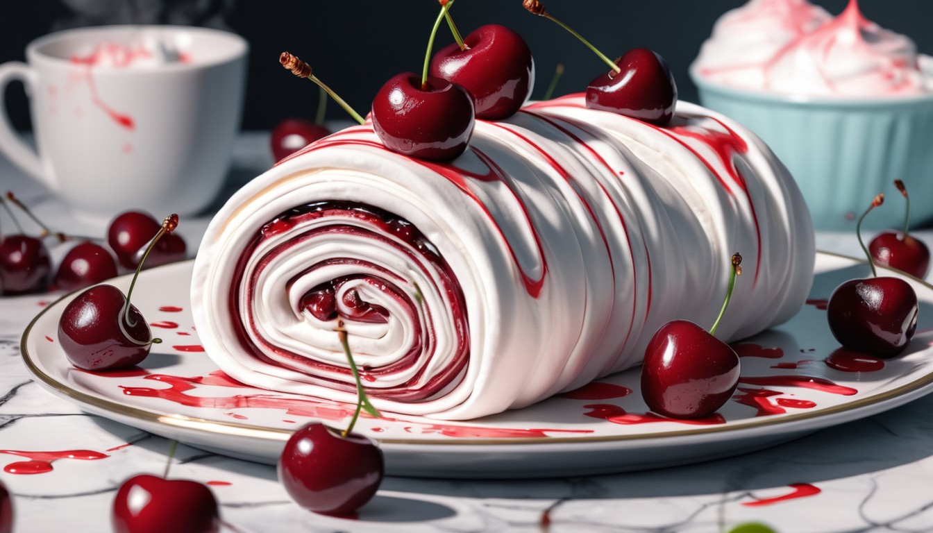 Cherry-topped meringue roll Cherry-topped meringue roll