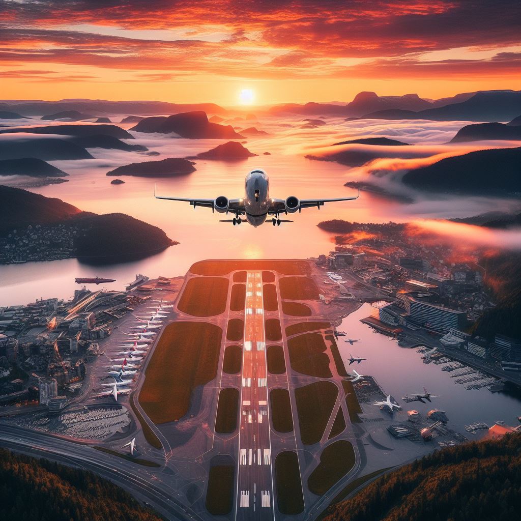 Airplane taking off at sunset Airplane taking off at sunset