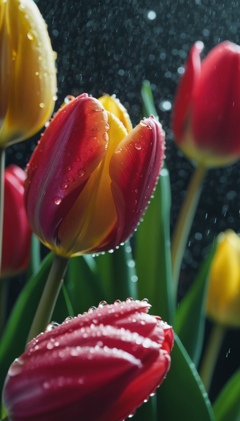 Red and yellow tulips in the rain Red and yellow tulips in the rain
