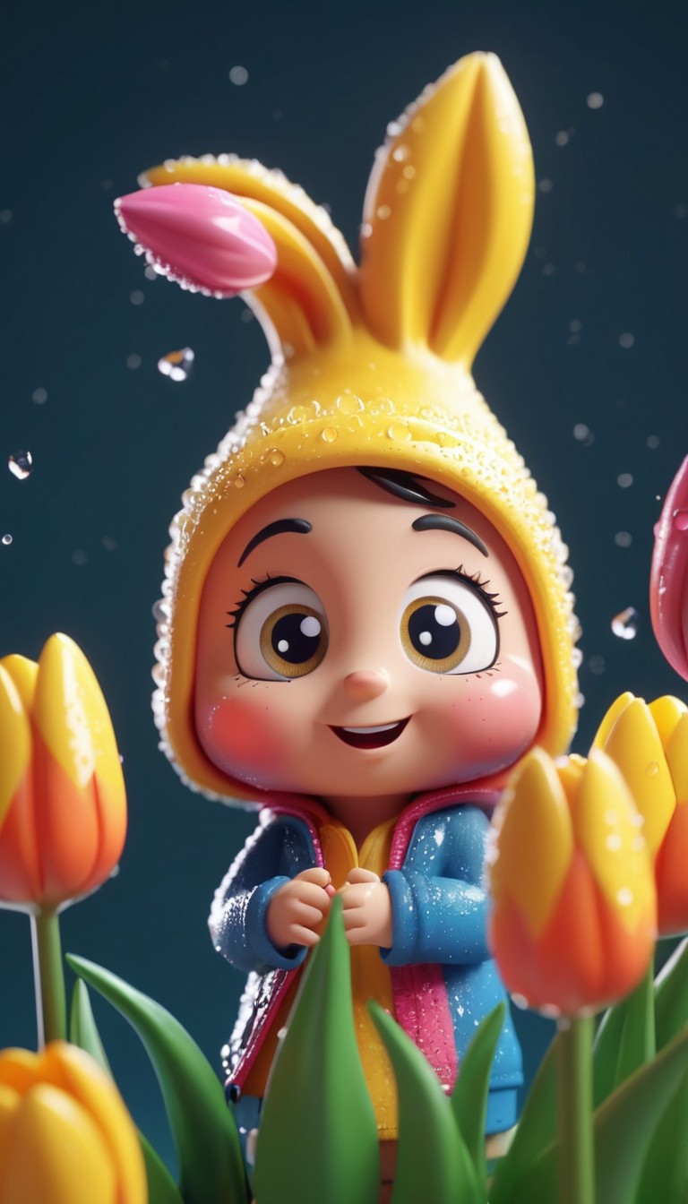 Smiling girl in bunny hat amidst tulips Smiling girl in bunny hat amidst tulips