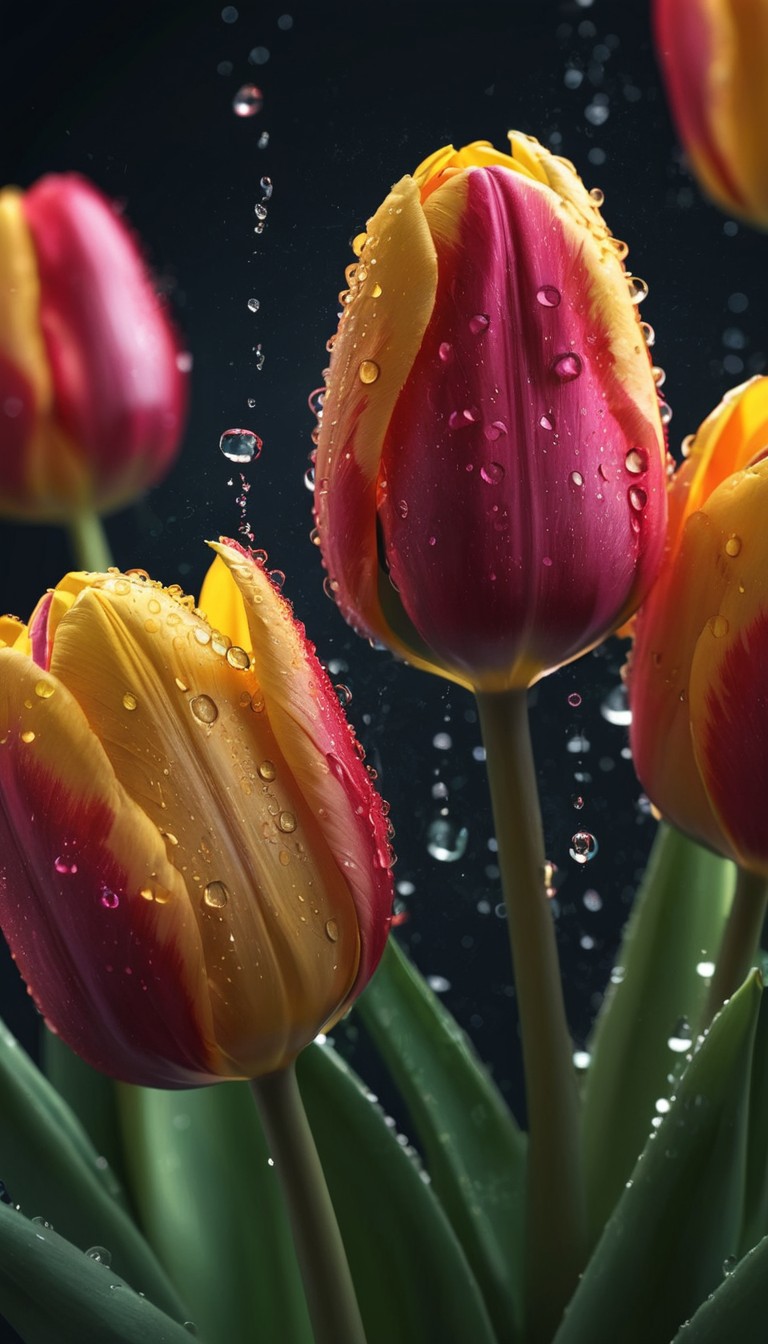 Red and yellow tulips in the rain Red and yellow tulips in the rain