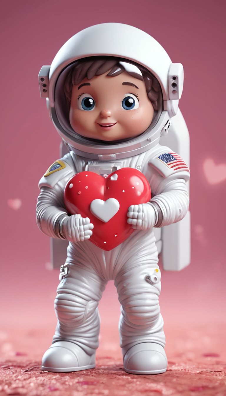 Astronaut holding heart on pink background Astronaut holding heart on pink background