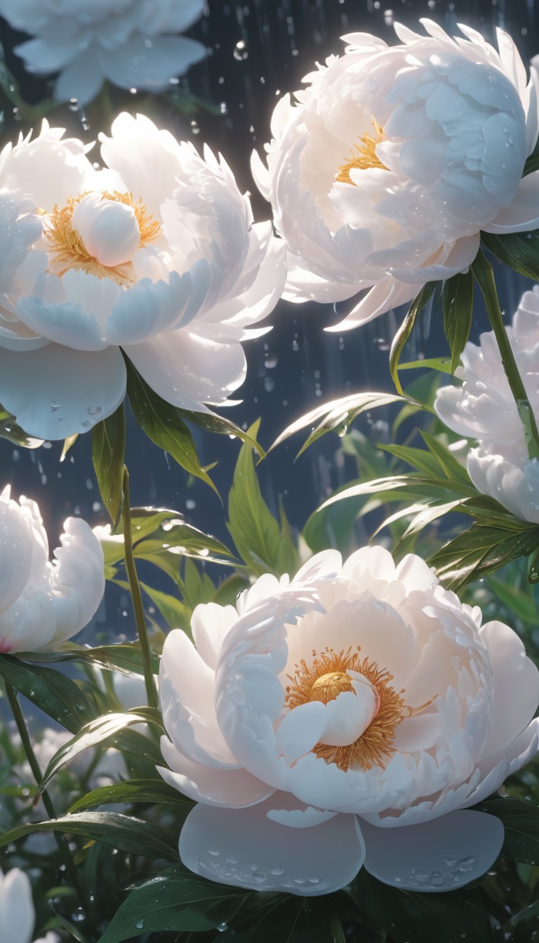 White peonies in rain White peonies in rain