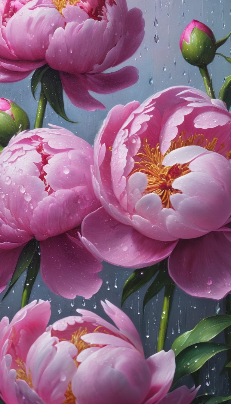 Pink peonies in the rain Pink peonies in the rain