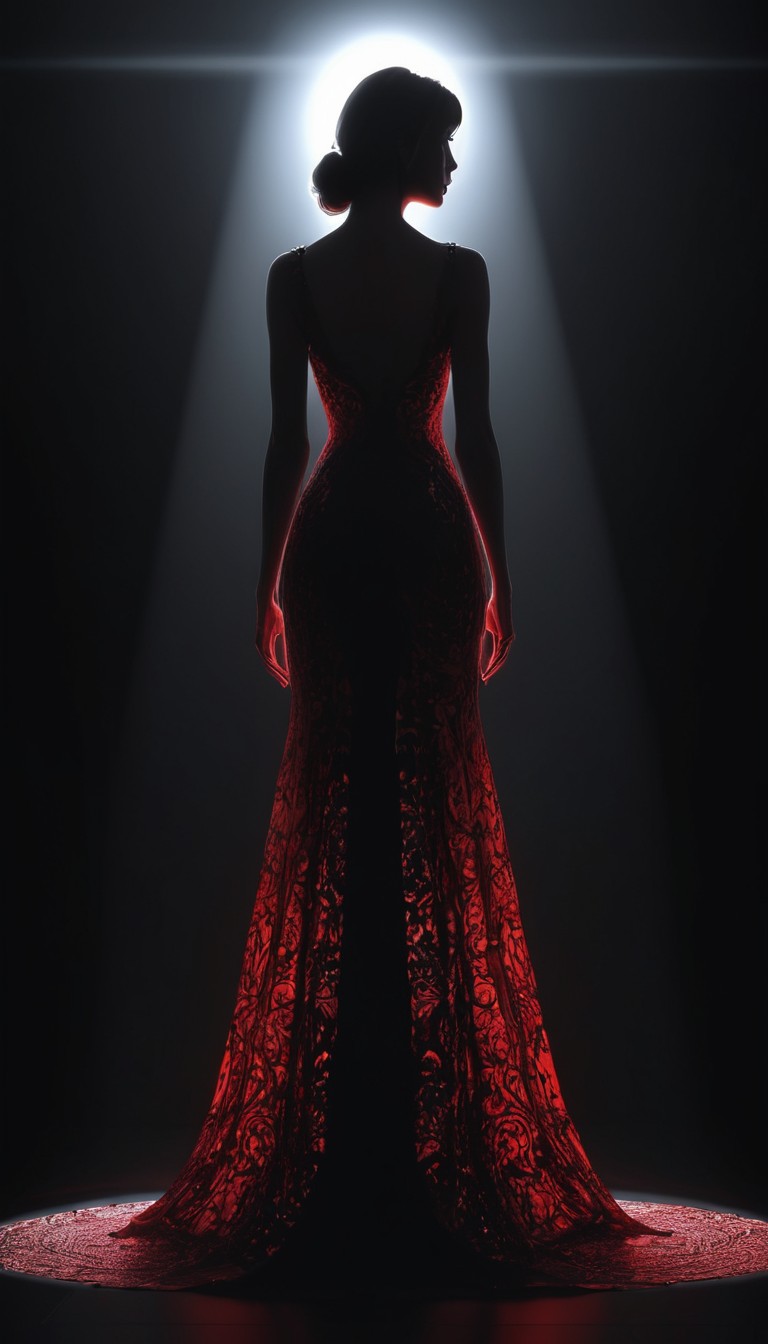 Woman in red dress under spotlight Woman in red dress under spotlight