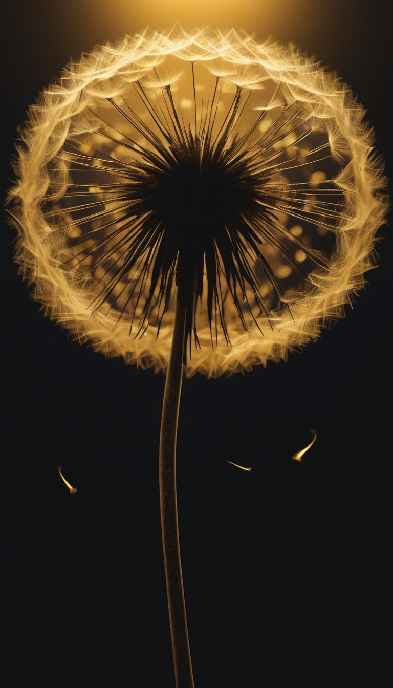Dandelion seeds dispersing in the dark Dandelion seeds dispersing in the dark