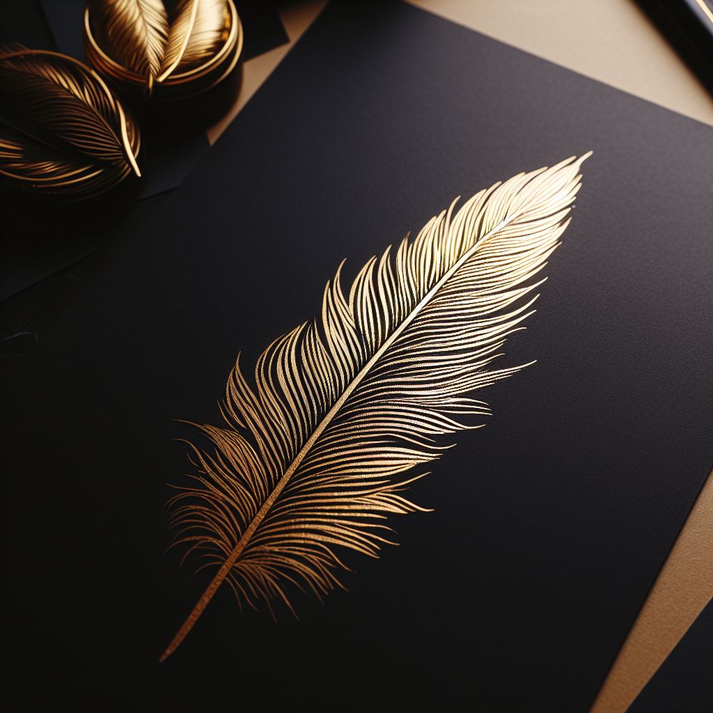 Gold feather on black paper Gold feather on black paper