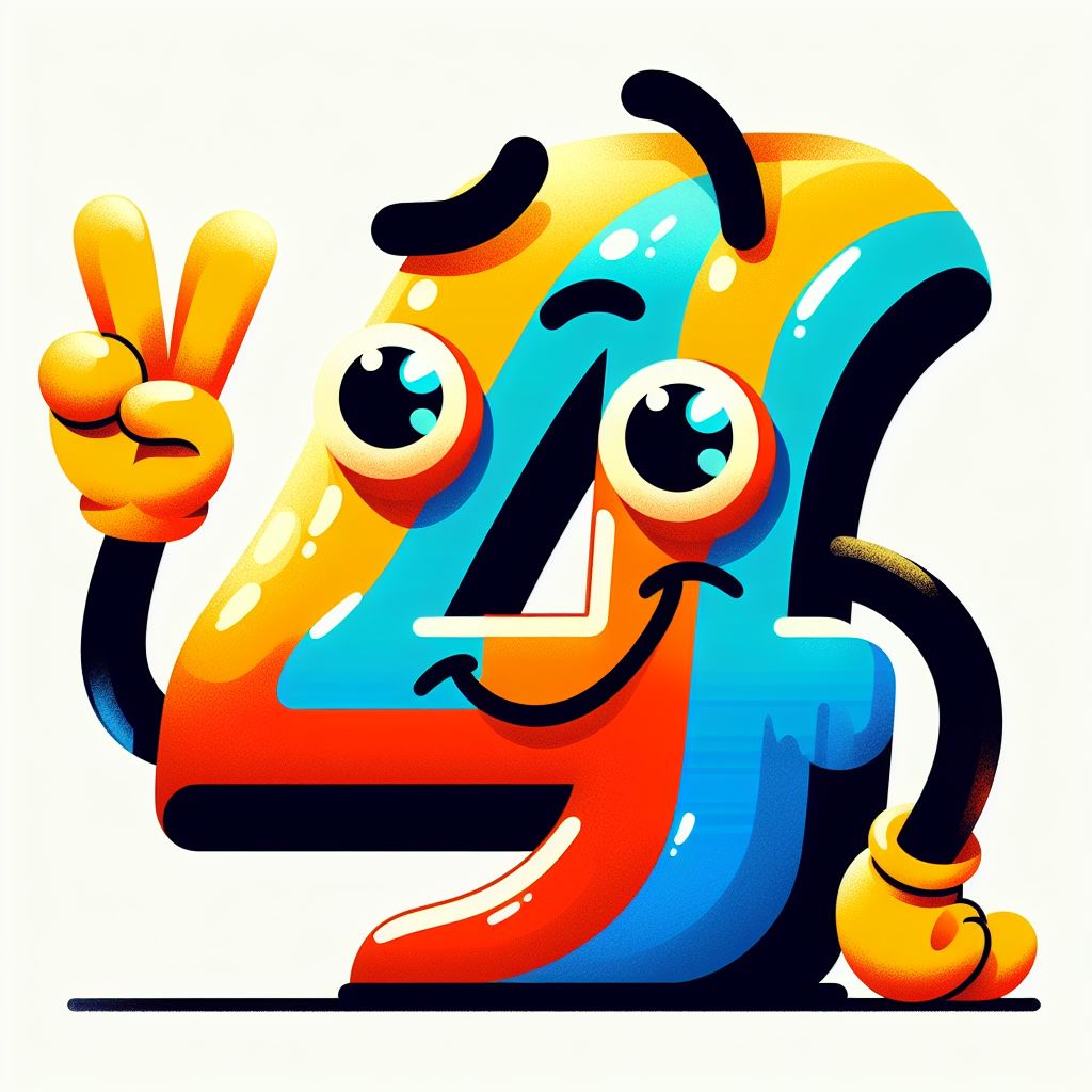 Cartoon number four giving peace sign Cartoon number four giving peace sign