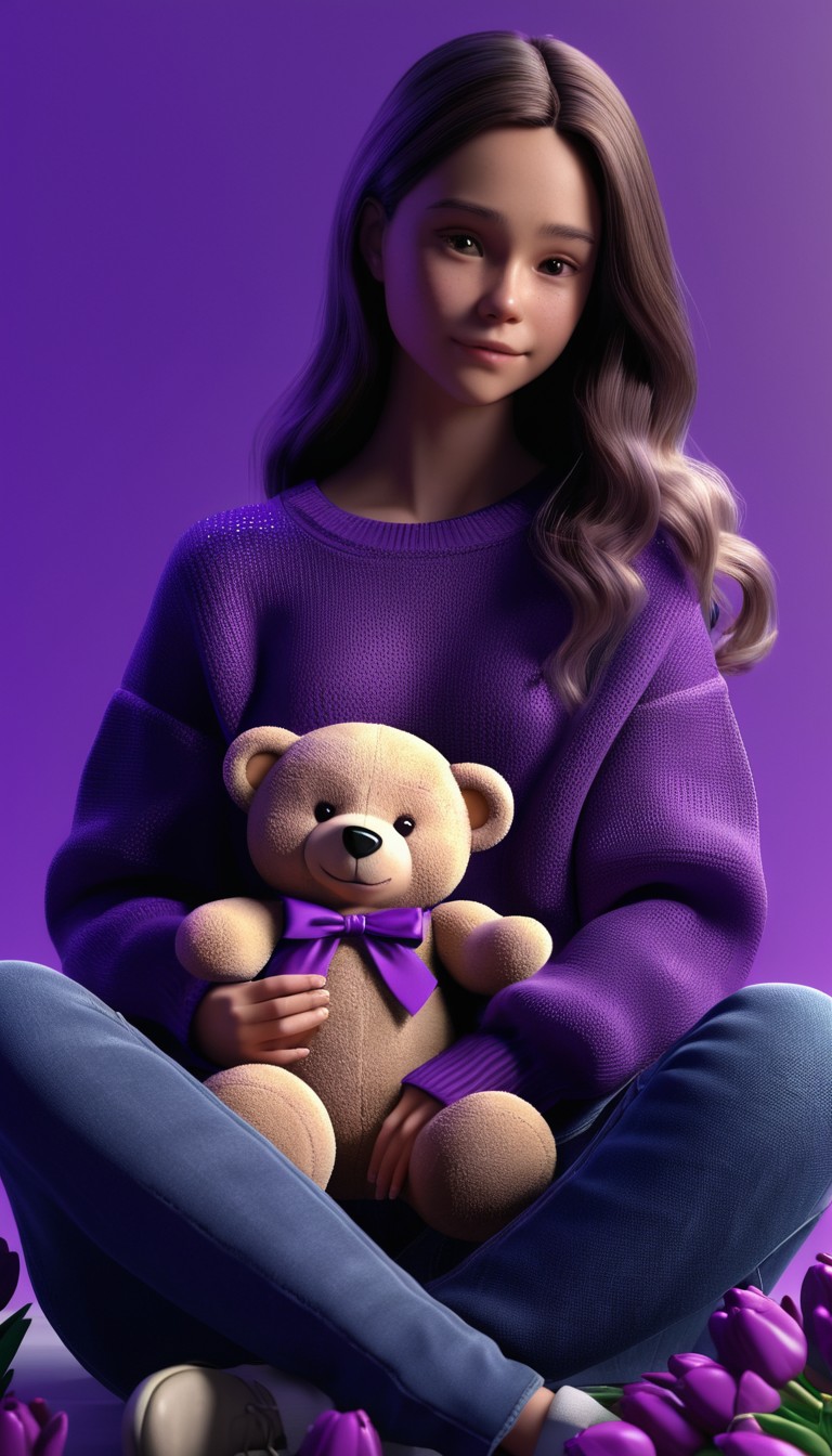Girl holding teddy bear in purple Girl holding teddy bear in purple