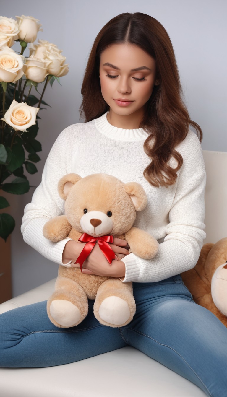 Woman holding teddy bear Woman holding teddy bear