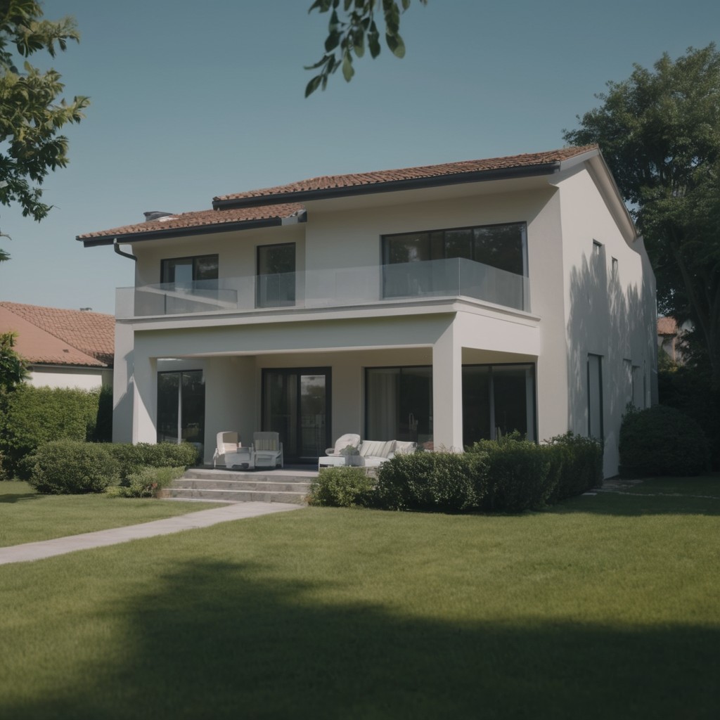 Modern house with patio and lawn Modern house with patio and lawn