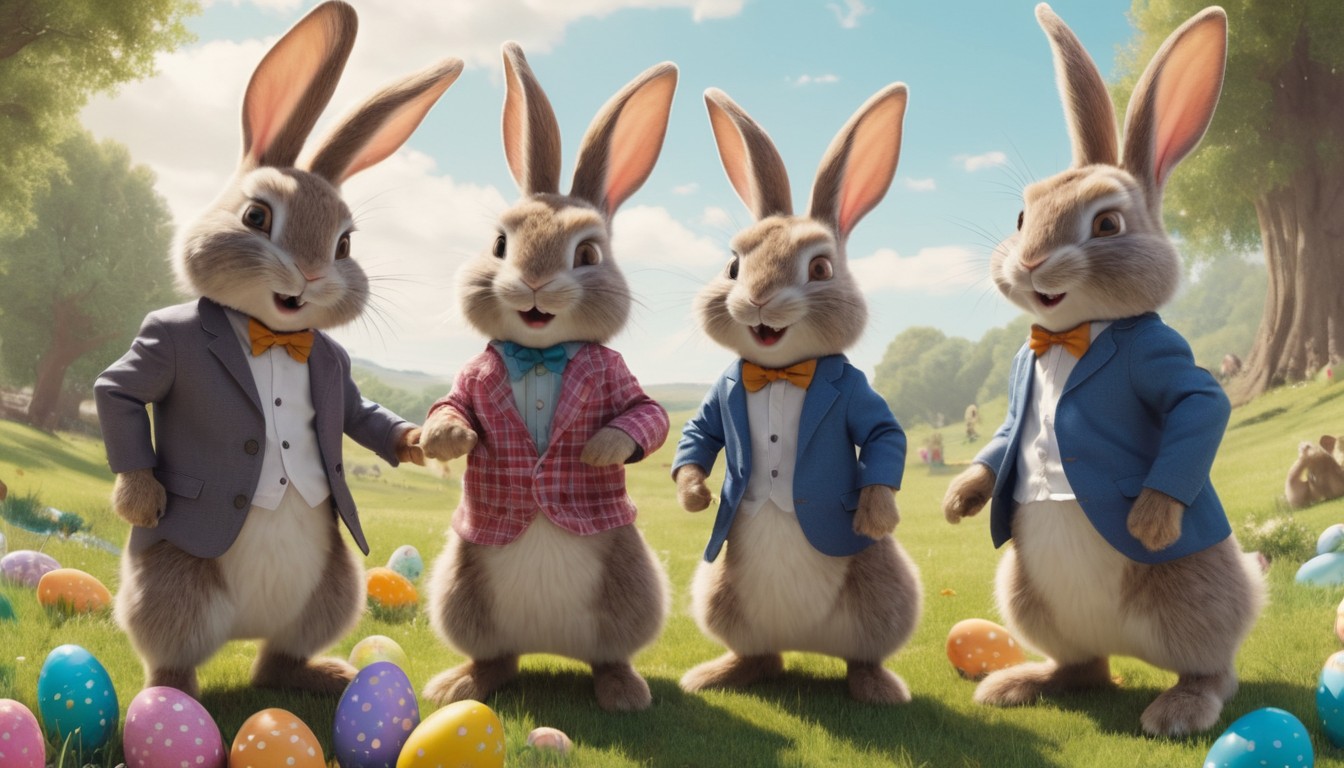 Four easter bunnies in suits Four easter bunnies in suits